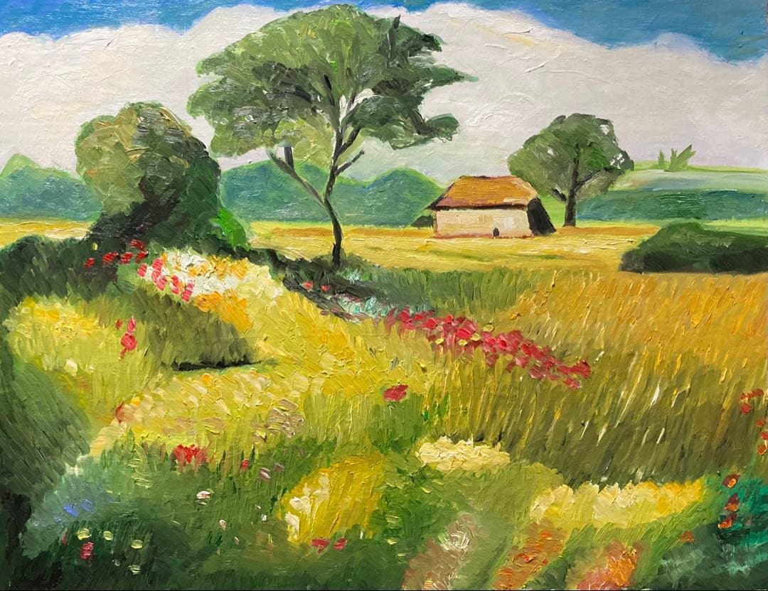 油彩画　田舎の風景　絵画のみ　Ｆ6号