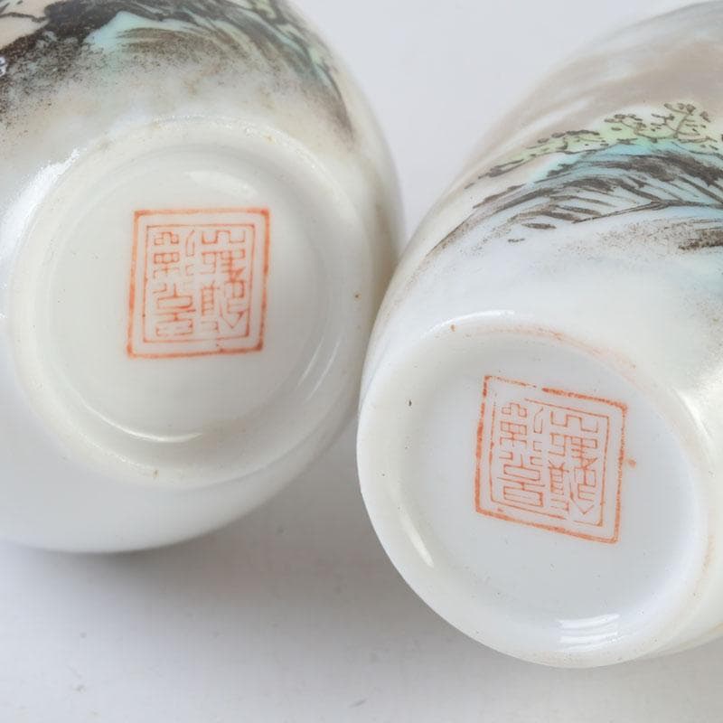 中国　景徳鎮製　薄胎粉彩　山水文　小瓶　5点　V　A72