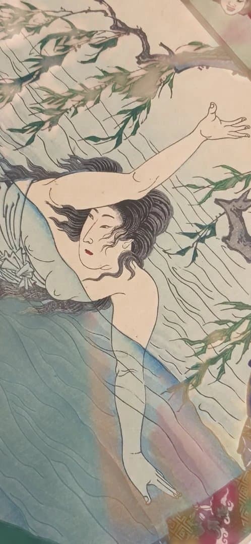 浮世絵版画、東繪畫夜競（岡崎水練) 橋本周延画、明治19年出版