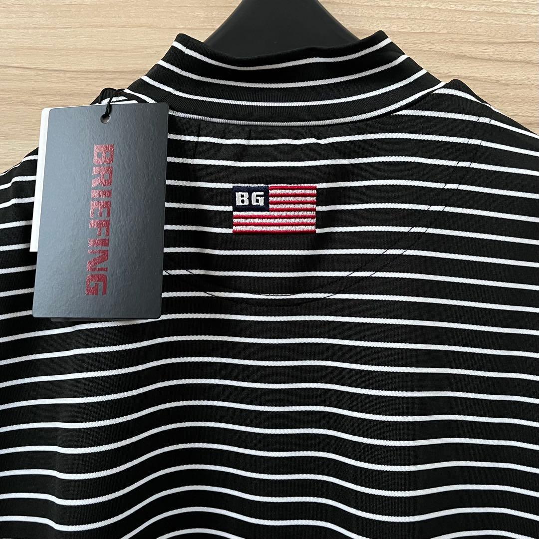 新品★19,800円 黒M BRIEFING 半袖ストライプモックネックシャツ