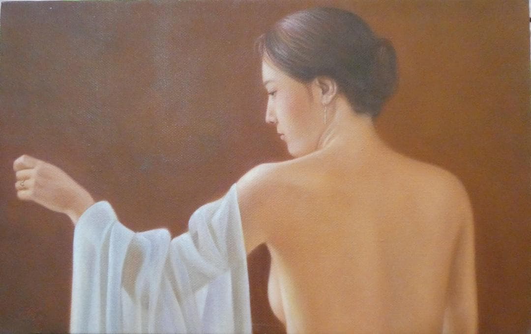 油絵　人物　森本草介　【　光　】手描き　額付き M10