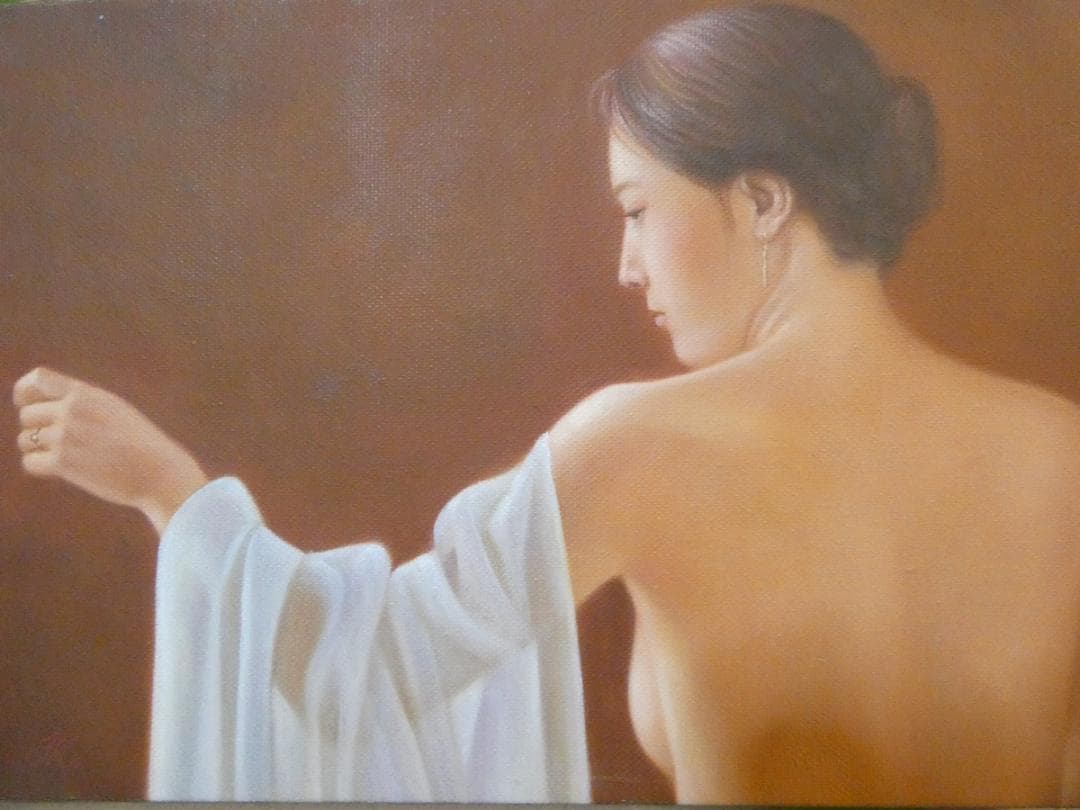 油絵　人物　森本草介　【　光　】手描き　額付き M10