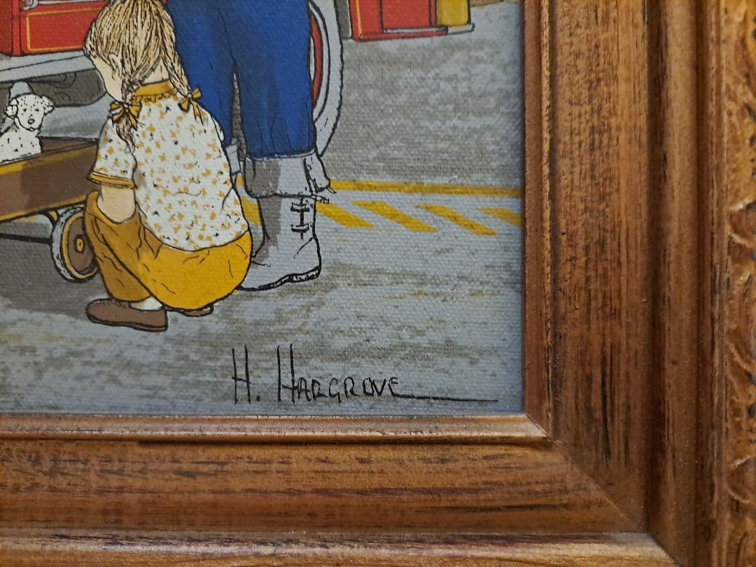アメリカンヴィンテージ絵画　H.HARGROVE キャンパス地　セリグラフ