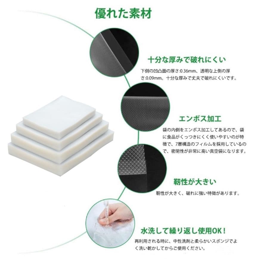 真空パック袋 エンボス加工 真空パック機専用袋 厚手 20x25cm 1000枚