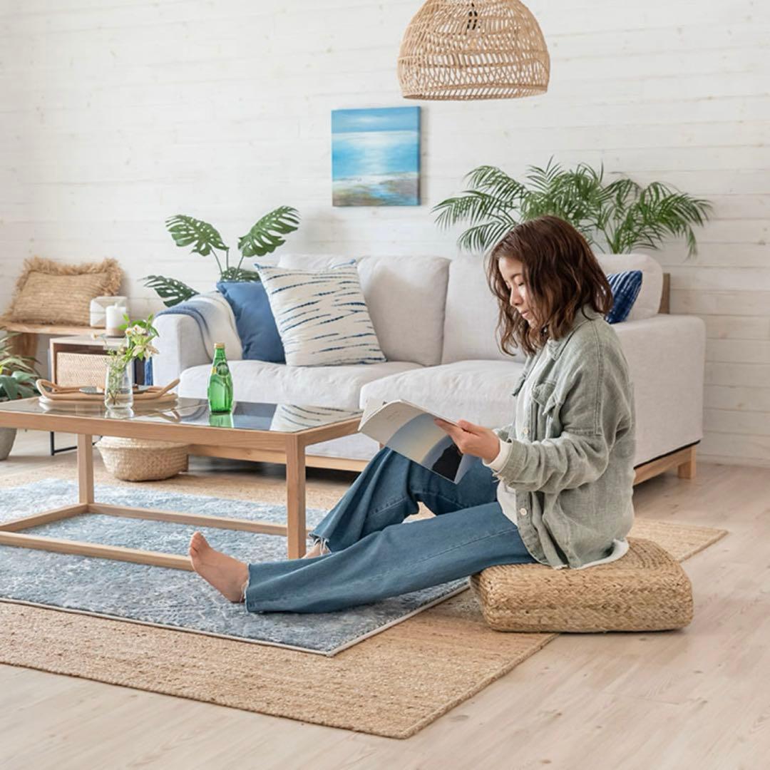 【IKEA ALSEDA風】天然素材スツール オットマン ナチュラル 2個セット