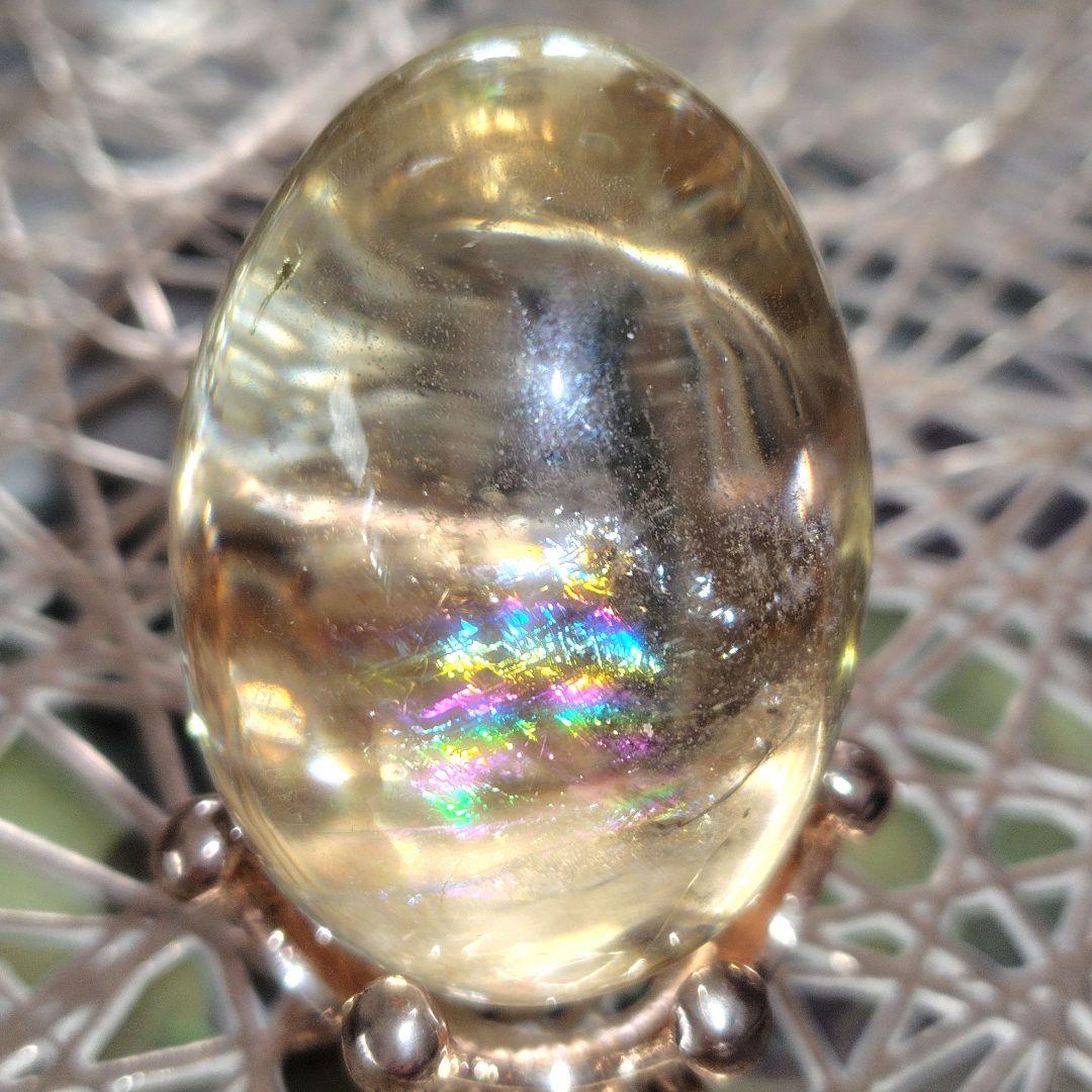 天然石✨シトリン✨ 卵 虹ギラギラ 57.7mm