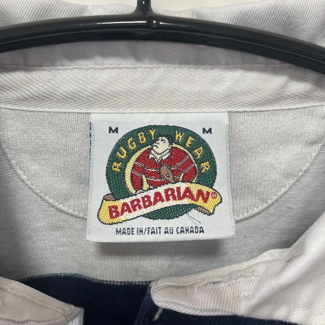 希少BARBARIANラガーシャツ ネイビー白ストライプM長袖