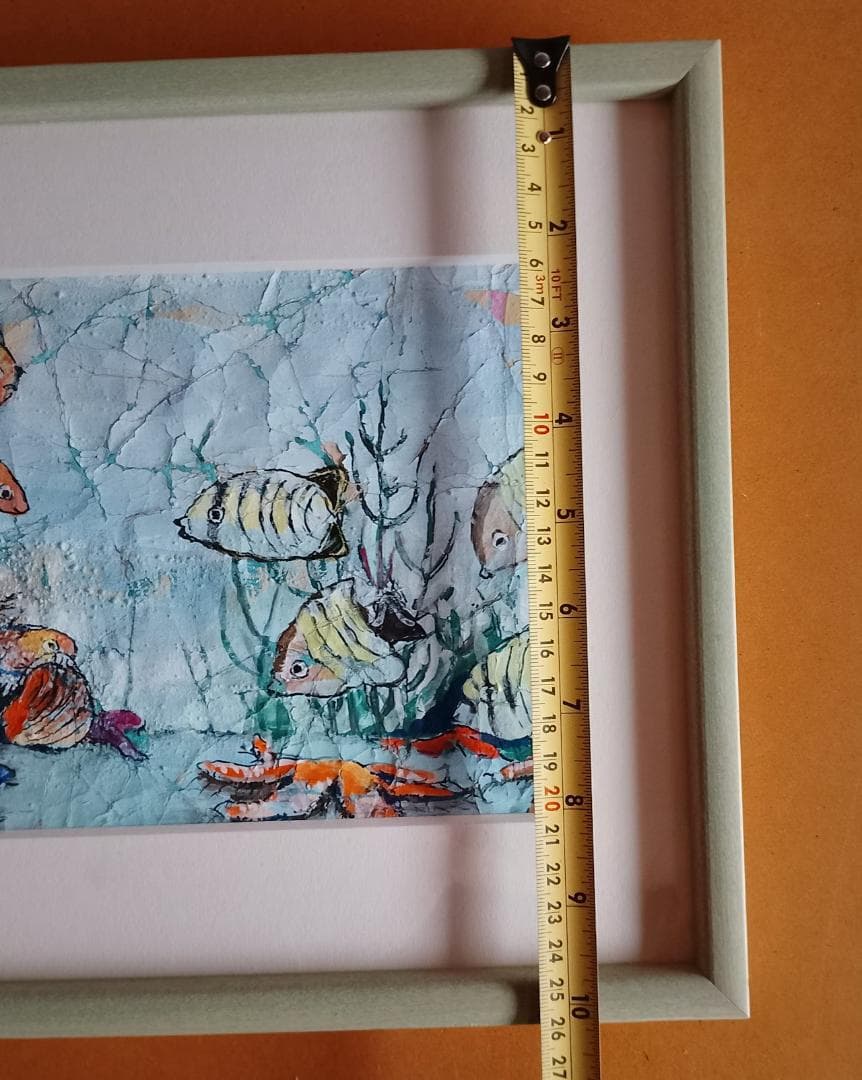 真作 高橋美香子「揉み紙絵」肉筆 原画 額装付き 魚 熱帯魚 現代アート