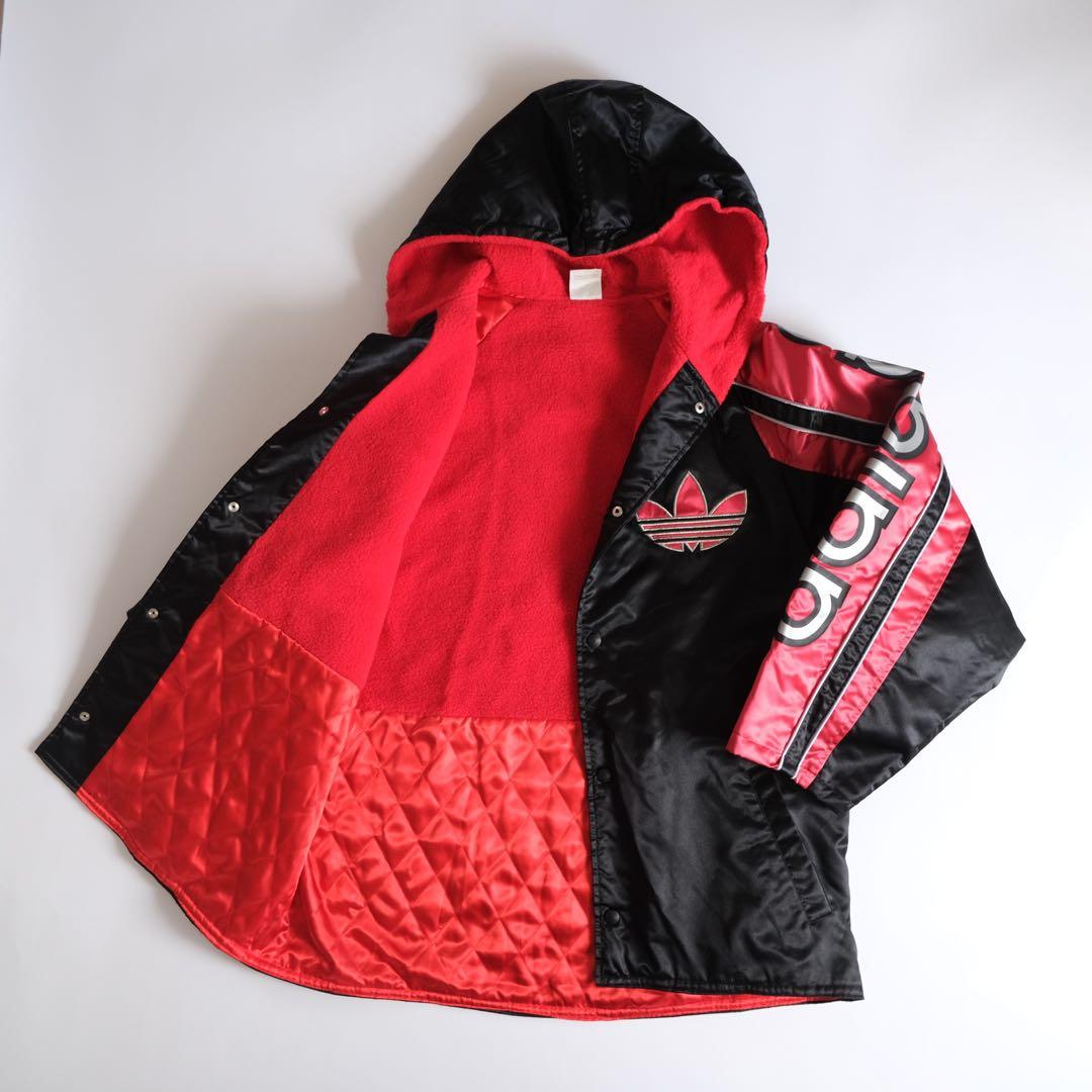 80s adidas フード付きウィンドブレーカー ブラック/レッド