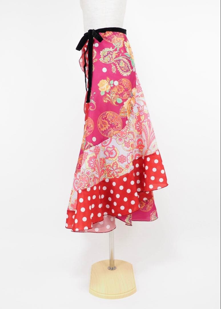 フラメンコ　巻きスカート　新品　フラメンコ衣装　レッスンファルダ　レッド系