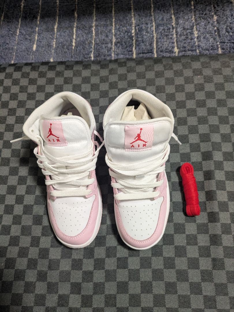 美品 Air Jordan 1 Mid GS Pink White 箱・替え紐付