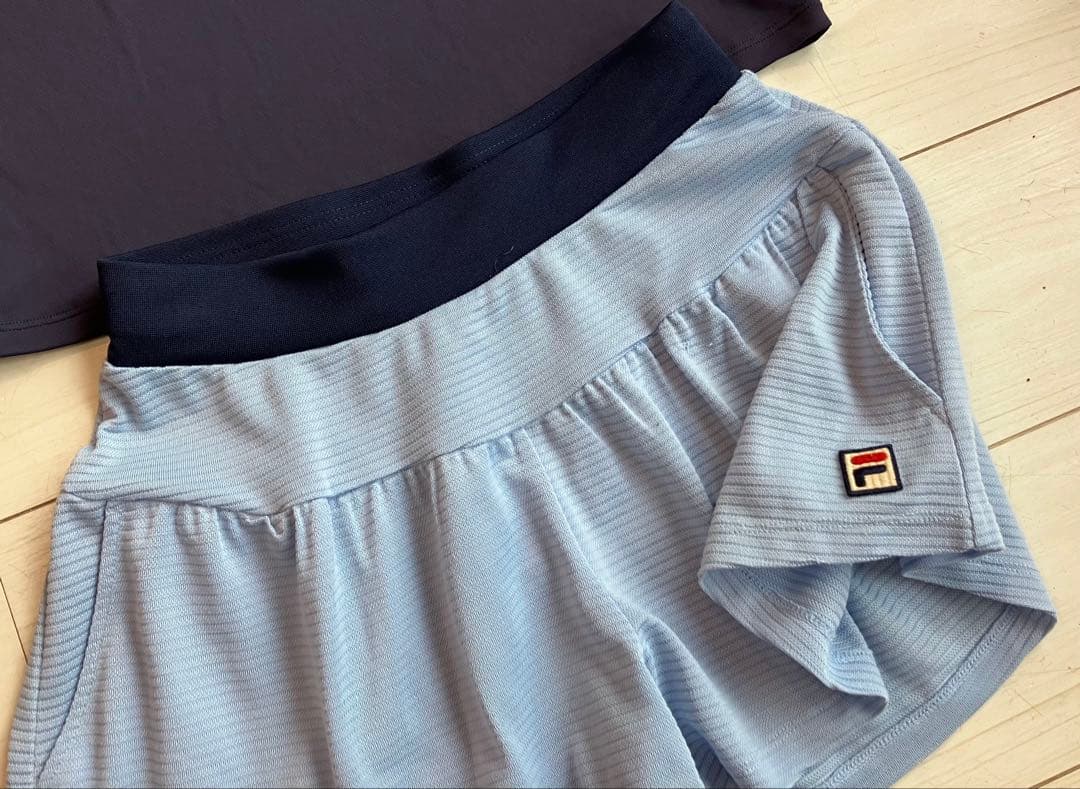 FILAフィラ＊レースロゴトップスとアイスブルーのキュロットパンツ上下セット