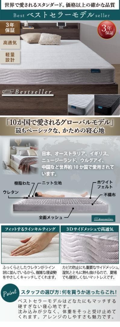 【ぶーたん】 セミダブルベッド マットレス付 棚 コンセント付 BB
