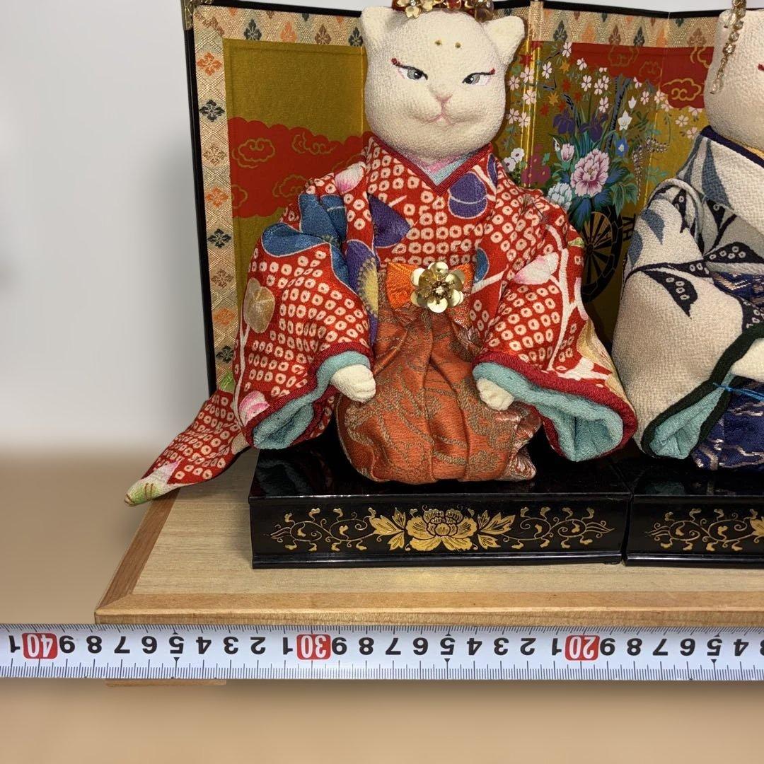 正絹・古布　ちりめん細工　雛人形　猫