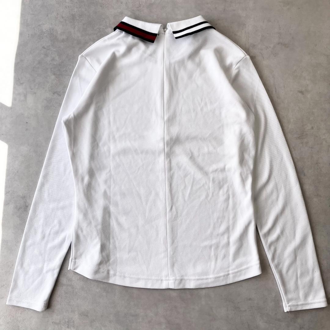 美品　トミーヒルフィガー ゴルフ　バックファスナー LSシャツ 　白　1015