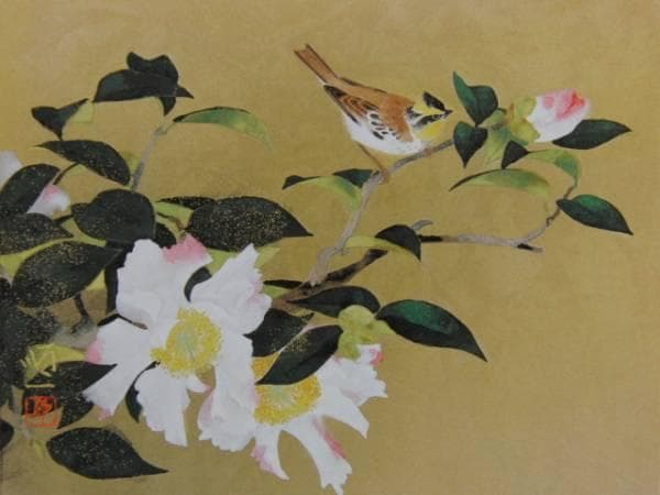 後藤順一、山茶花、希少画集・額装画、新品・日本製額縁付、状態良好