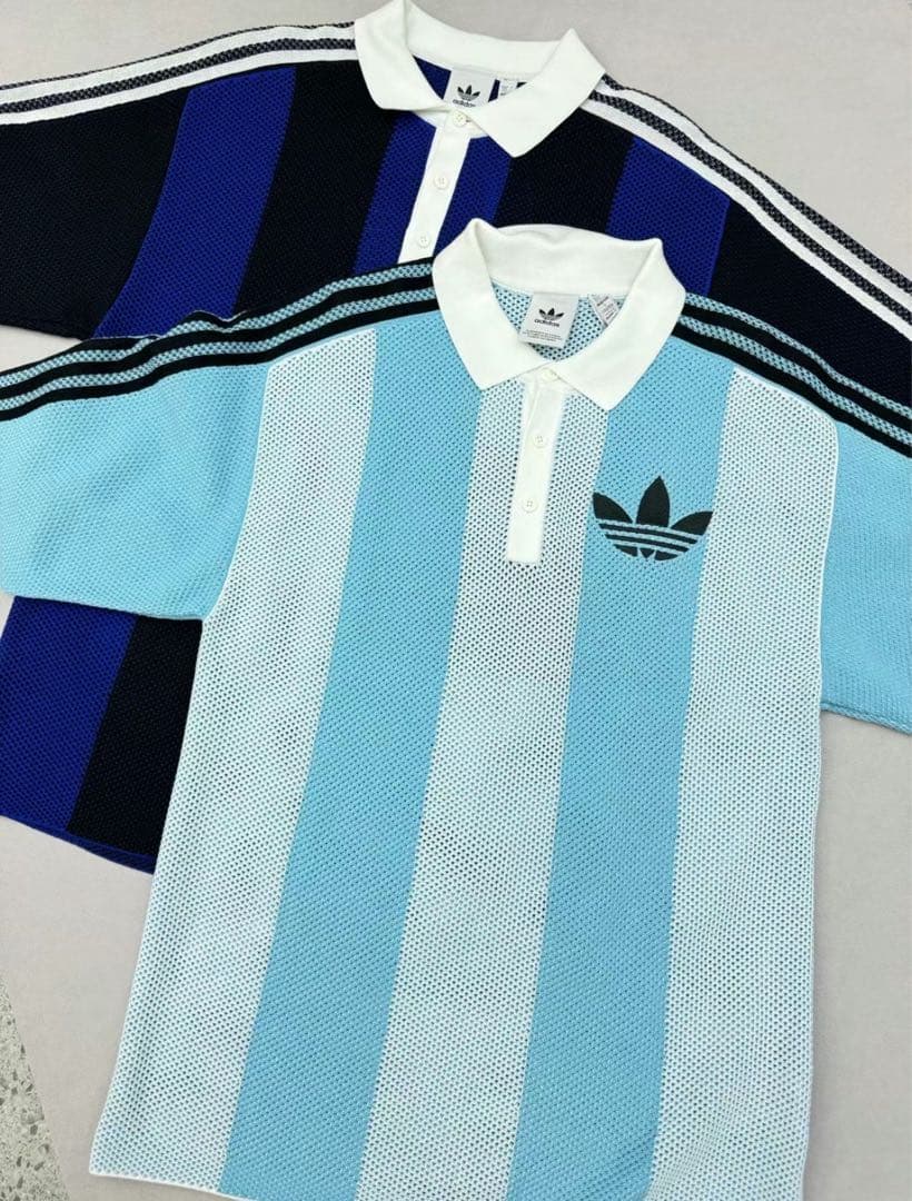 新品S Adidas ショートスリーブ ポロシャツJL5976 スカイブルー