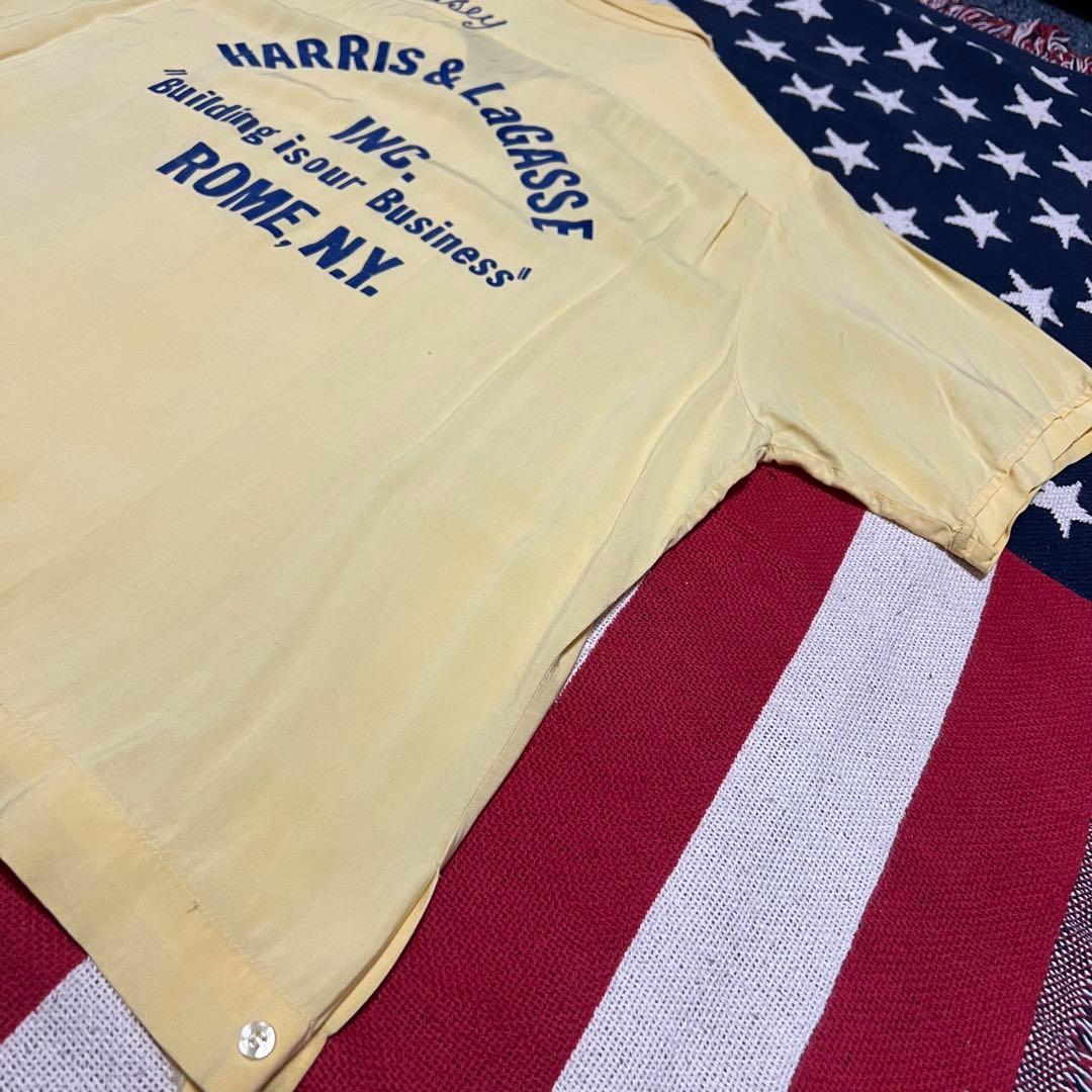50s 開襟 レーヨンボーリングシャツ チェーンステッチ フロッキープリント