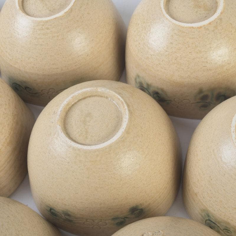 和食器　黄瀬戸　数江瓢鮎子作　花草文　蓋向付　十客　共箱　V　9968A