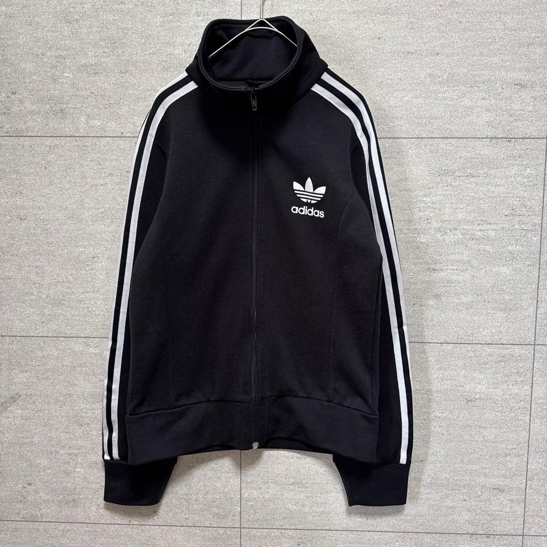 90s adidas アディダス　トラックジャケット　ブラック　黒　万国旗タグ