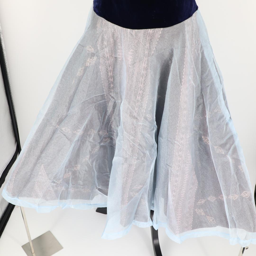 【フラダンス用衣装 美品 オーガンジー】 ネイビーベロア生地 ワンピース カヒコ