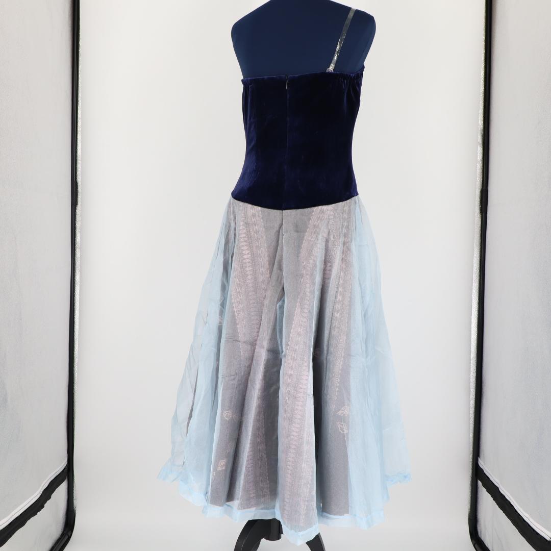 【フラダンス用衣装 美品 オーガンジー】 ネイビーベロア生地 ワンピース カヒコ