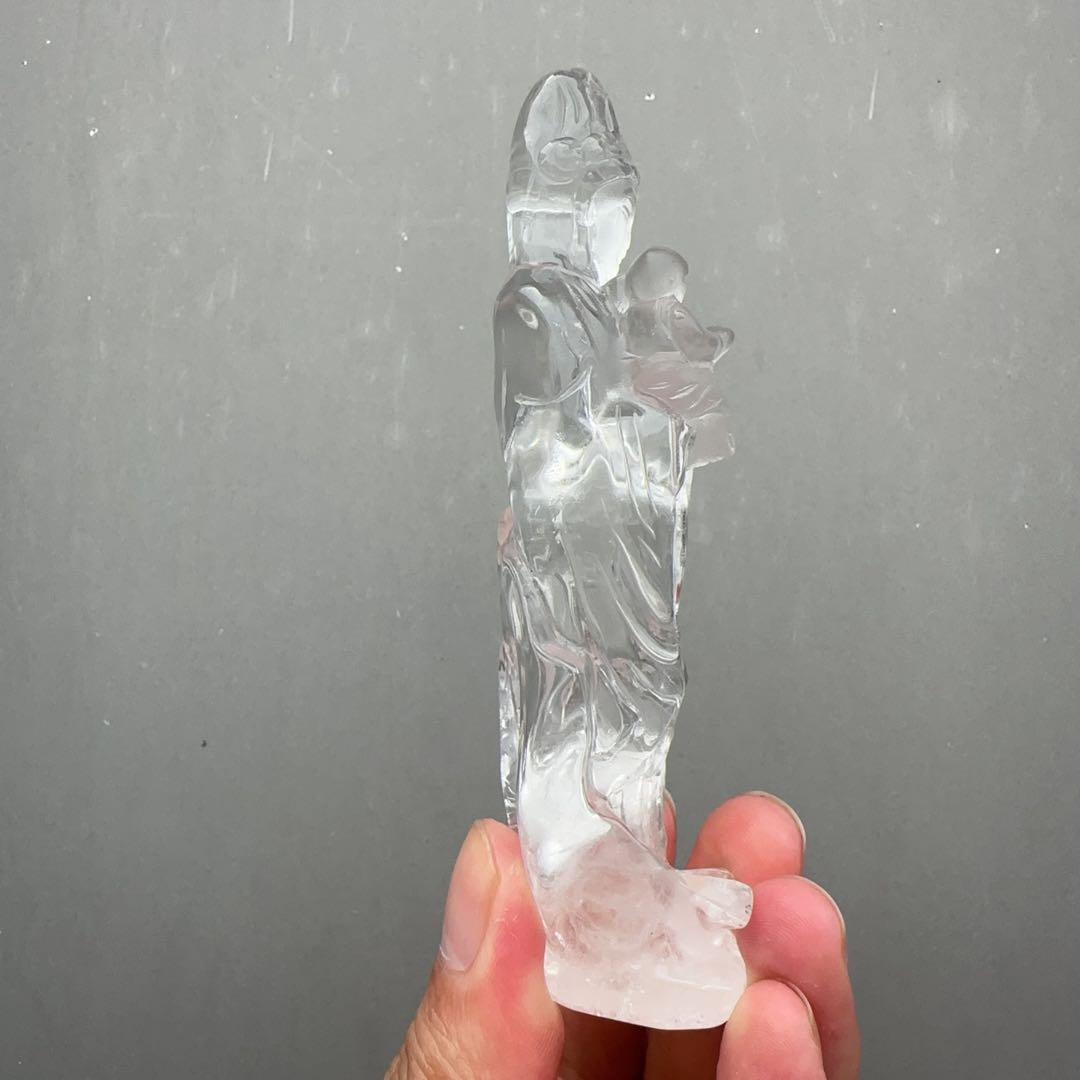 天然石 水晶の觀音様　置物　彫り物F.76