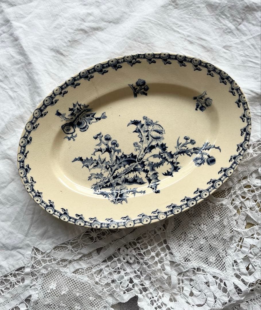 希少 Gien ジアン オーバルプレート皿 アザミ フランスアンティーク
