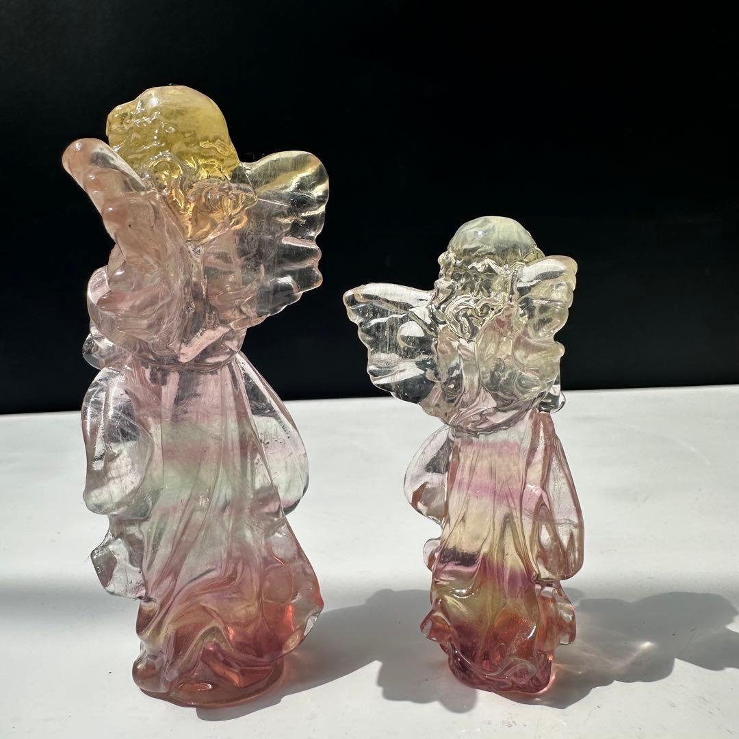 天然石天然フローライト エンジェル 彫刻置物｜癒し・守護・幻想カラー天然石