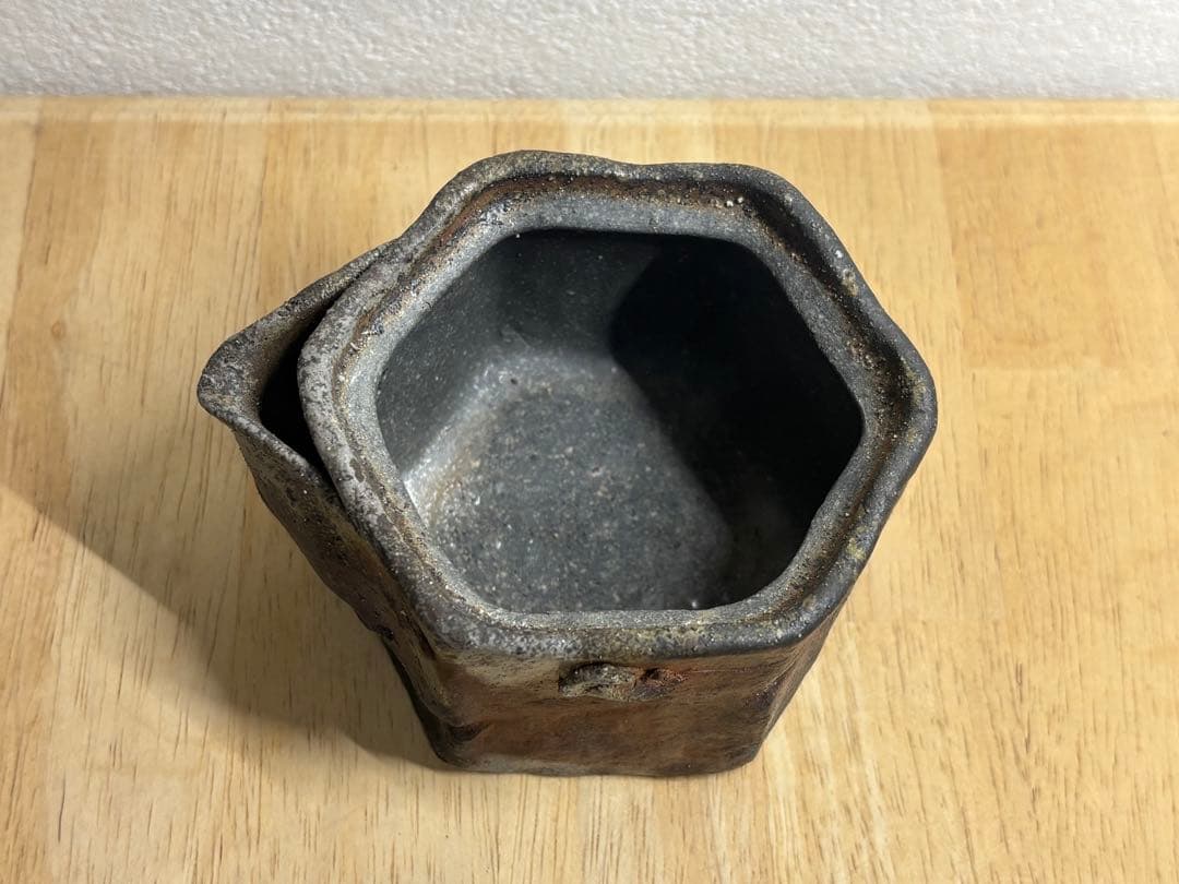 119. 備前焼 宝瓶 登り窯 梅 6角 手びねり 急須