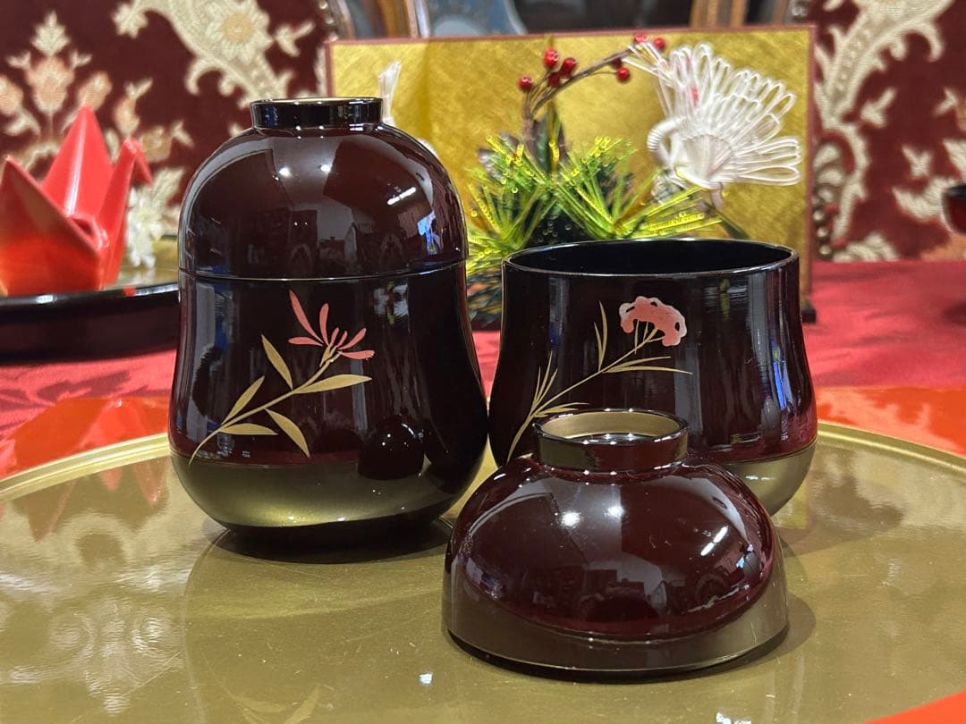 お二人様　お晩酌　九谷焼鶴扇皿　ひさご金箔椀　打出の小槌　白山ねじり梅など未使用
