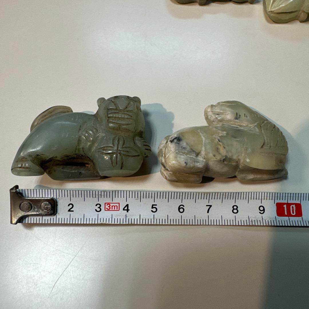 中国古玩　古玉石彫刻　神獣　根付け　6個