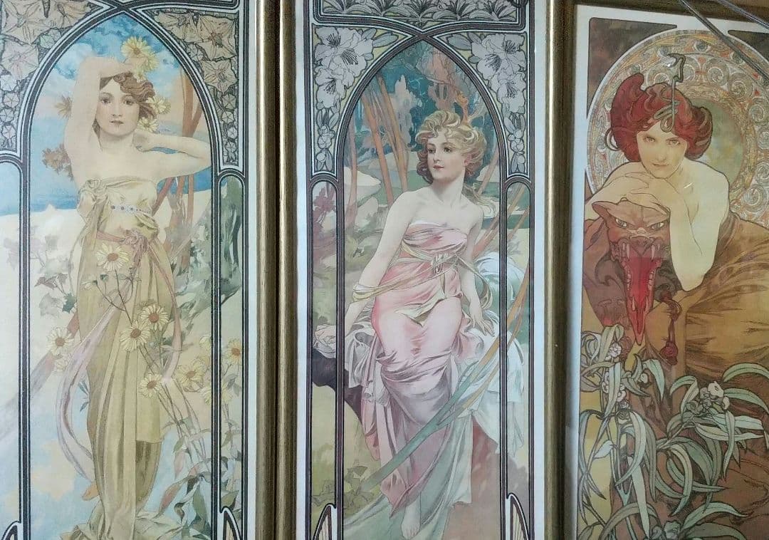 プラハ直輸入 ミュシャ 三大美人画日本未販売 絵画本 チラシのおまけ付きセット