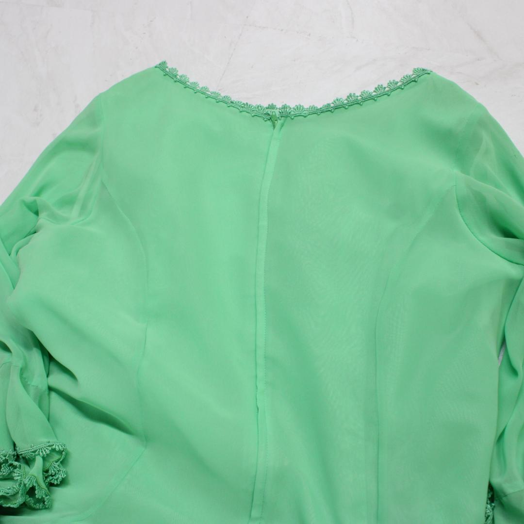 【美品 社交ダンス衣装】ワンピース ドレス U:NA 緑 グリーン 無地 レース