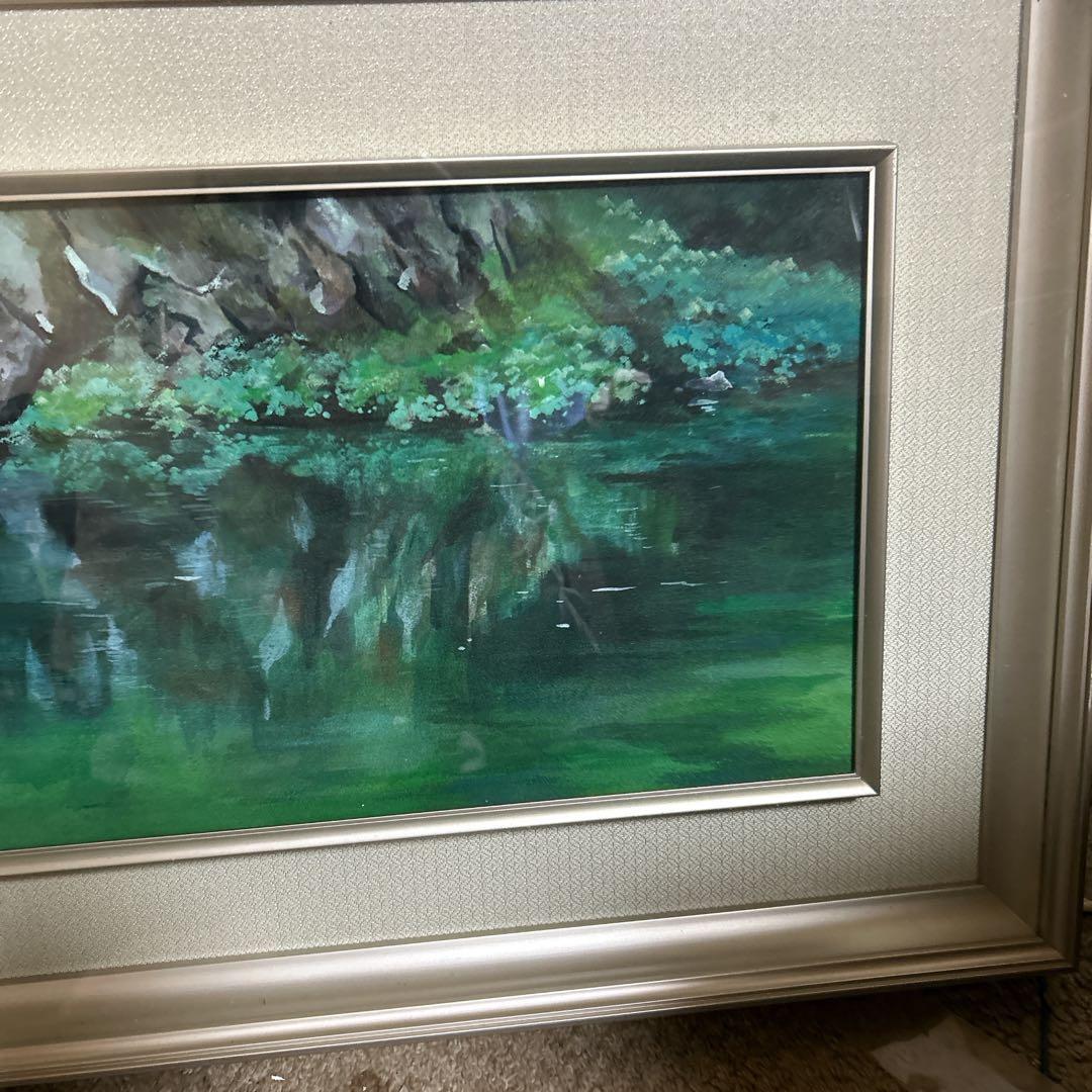 自然の風景画　グリーン癒し　額付き　ガラス