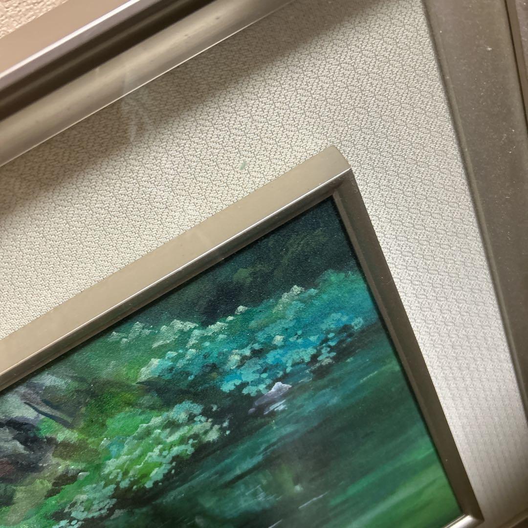 自然の風景画　グリーン癒し　額付き　ガラス