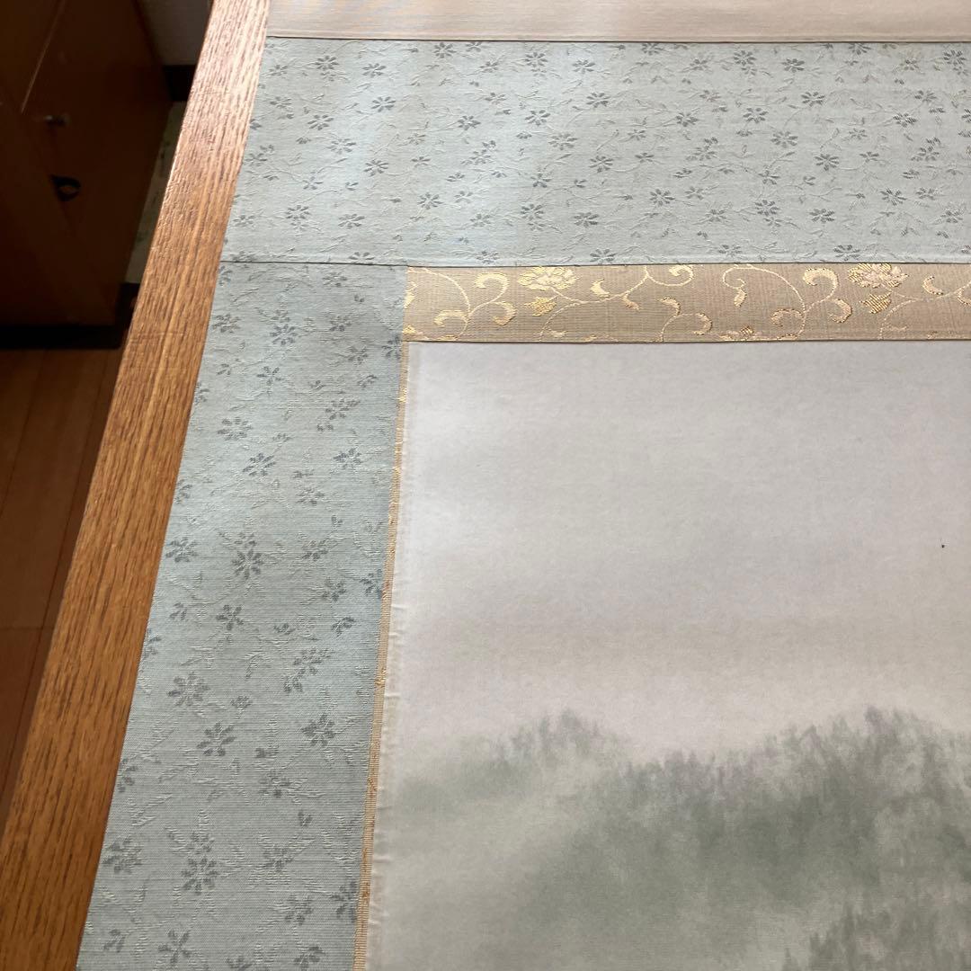 美品　掛け軸　今井玲豊作 淡青山水図