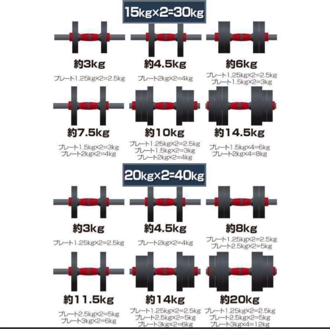 送料込 大人気ダンベル 可変式 20kg可変式ダンベル40kg 多機能2個セット