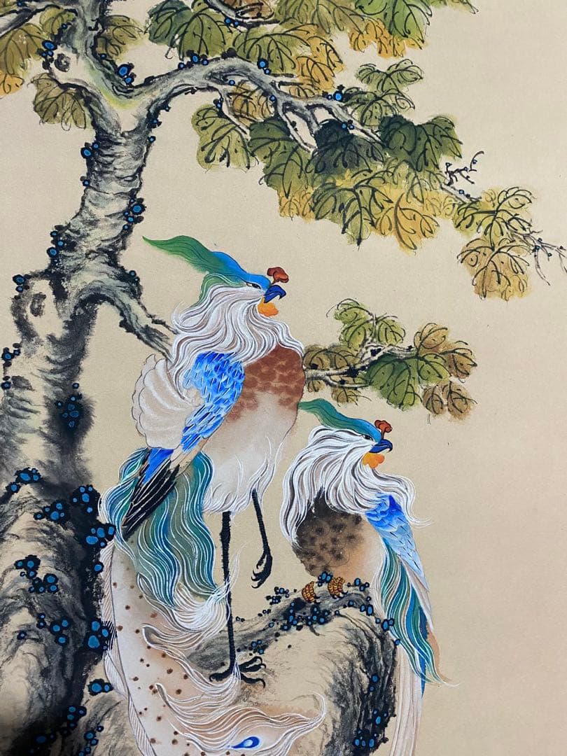马荃 梧桐双凤 中国画 掛け軸 水墨画 和室 玄関 茶室 壁掛け 美術品