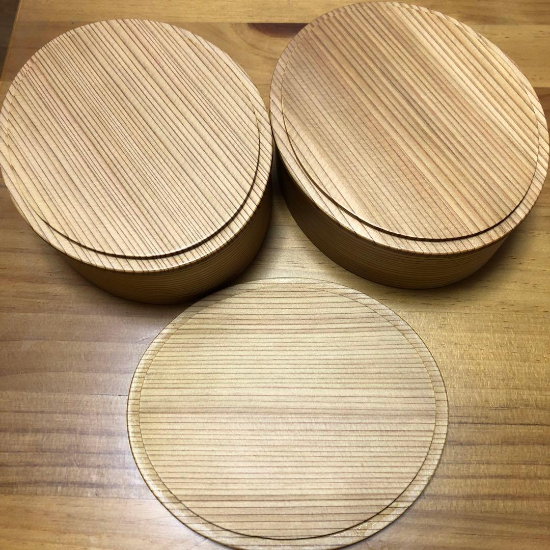 【美品】大館工芸社　曲げわっぱ　楕円2段ひな弁当箱　（おまけ）おいしい風呂敷