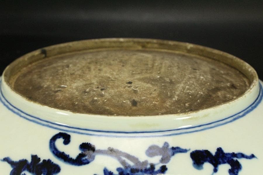 中国美術 染付 枝葉紋 皿 φ27.5cm(ZE791)