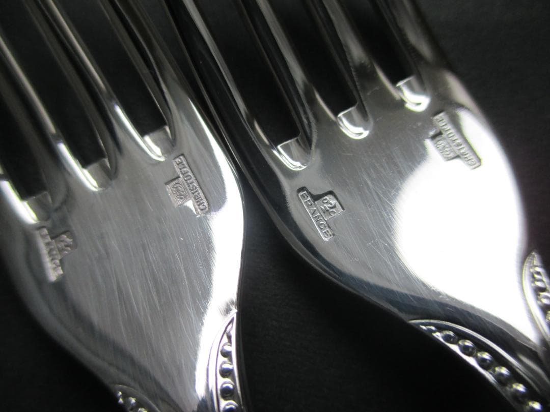 美品☆仏蘭西高級銀器☆クリストフルシルバー　デザートフォーク２本　定番のパール