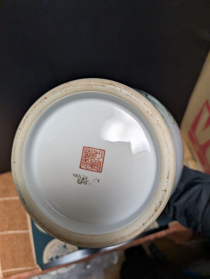 中国景徳鎮孔雀絵柄の陶器製フラワーベース特大