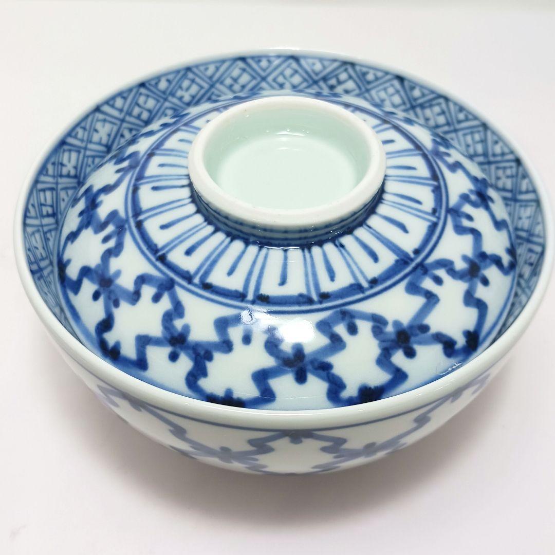 Y3311-2 伊万里 在銘 染付松皮菱繋文 飯碗 5客セット 共箱