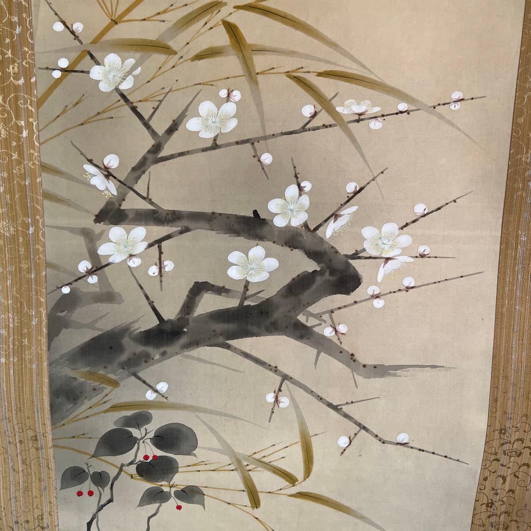 掛軸　明治に活躍した画人白濤　早春共箱　表装し直しました美品　しみあり