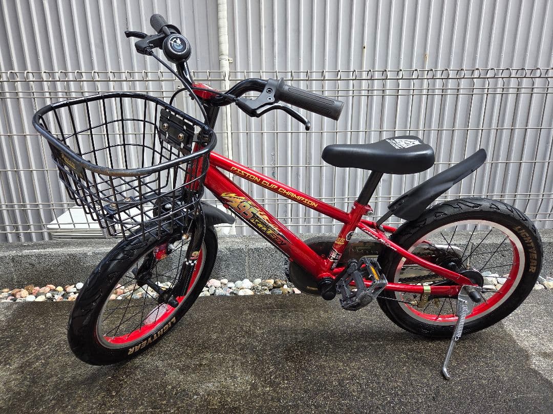 16インチ　カーズ子供用自転車 赤 補助輪付き 前面バスケット
