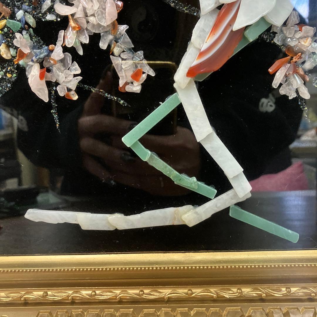 開運 縁起物 天然石アート 石画 鳳凰 額装 豪華ゴールドフレーム 壁掛け