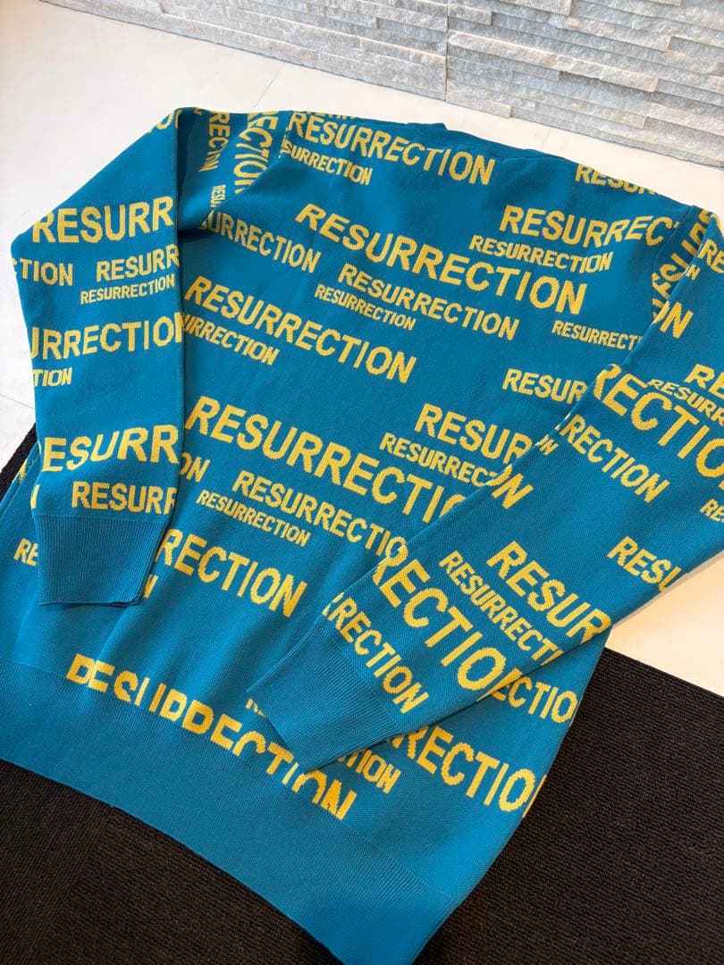 RESURRECTION ロゴ セーター 青 総柄