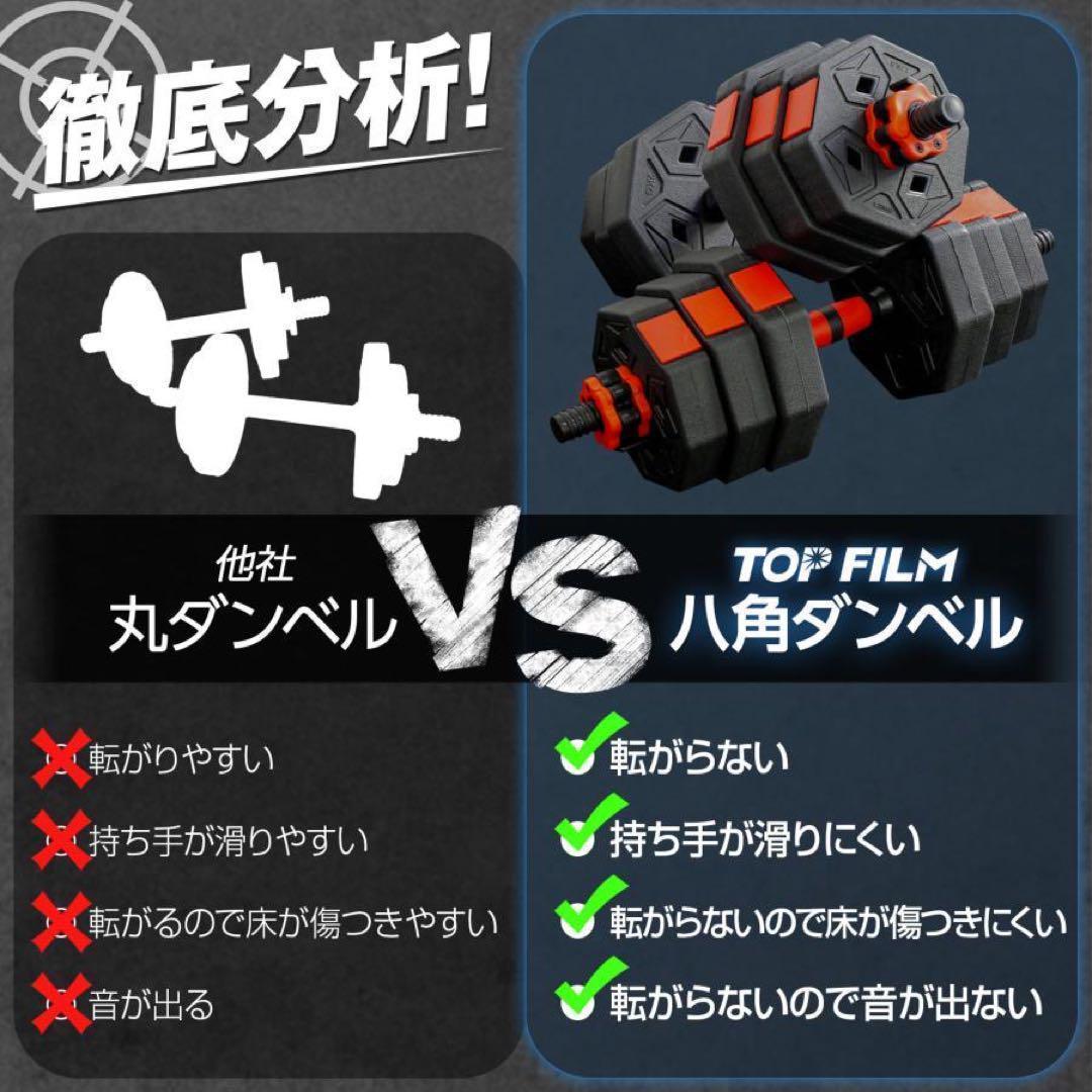 中古 ダンベル八角 可変式2個セット合計40kg シャフト付き 転がり防止