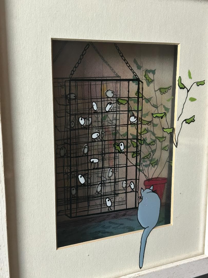 ジャン・ピエール・ウェイル「Birdcage」3Dガラス絵 額装 90
